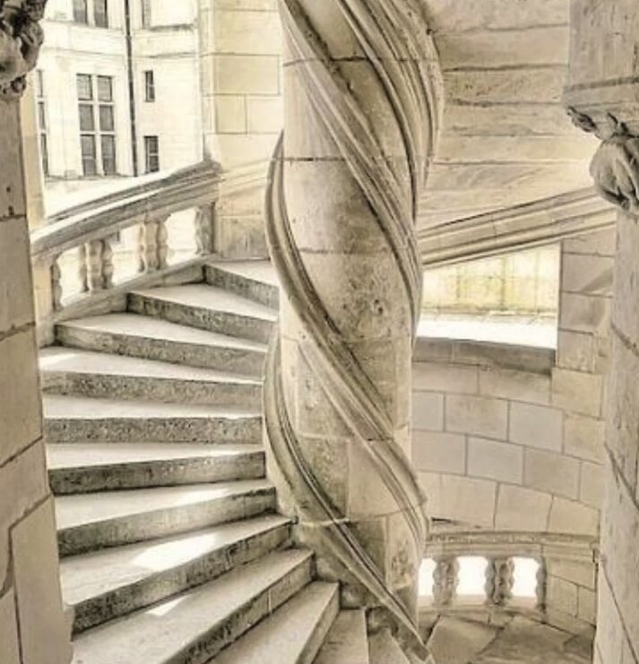 The famous double-helix staircase inside Château de Chambord
