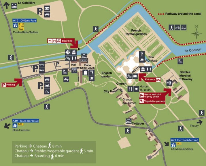 Visitor map and facilities guide for Château de Chambord and the national estate